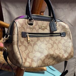 Coach Signature Satchel Bag - Tan and Black